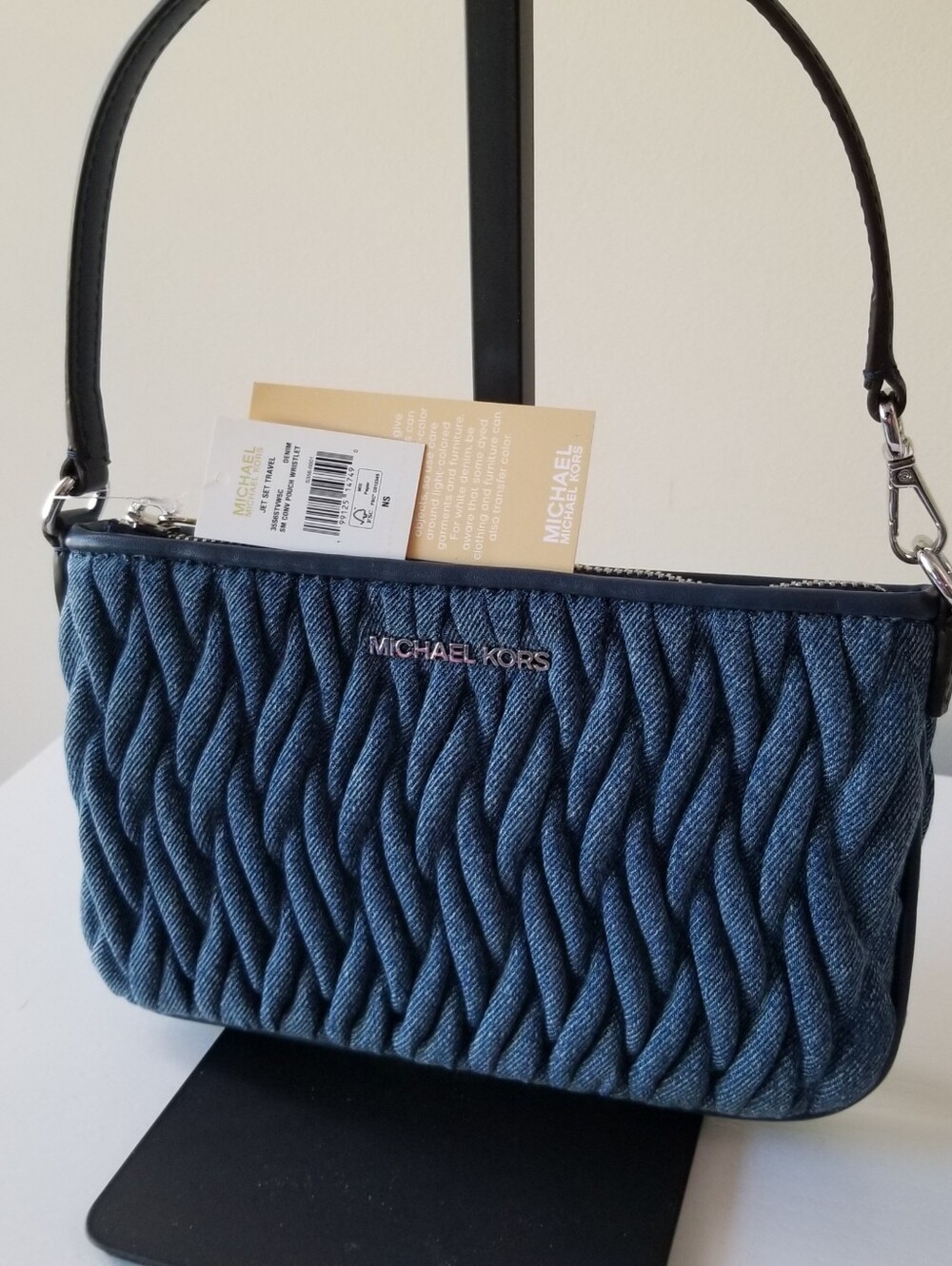 Michael Kors Jet Set Matelasse Denim Wristlet Hand Bag NWT - Picture 2 of 11